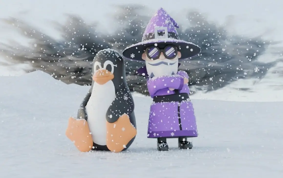 Mago ao lado do pinguim Tux