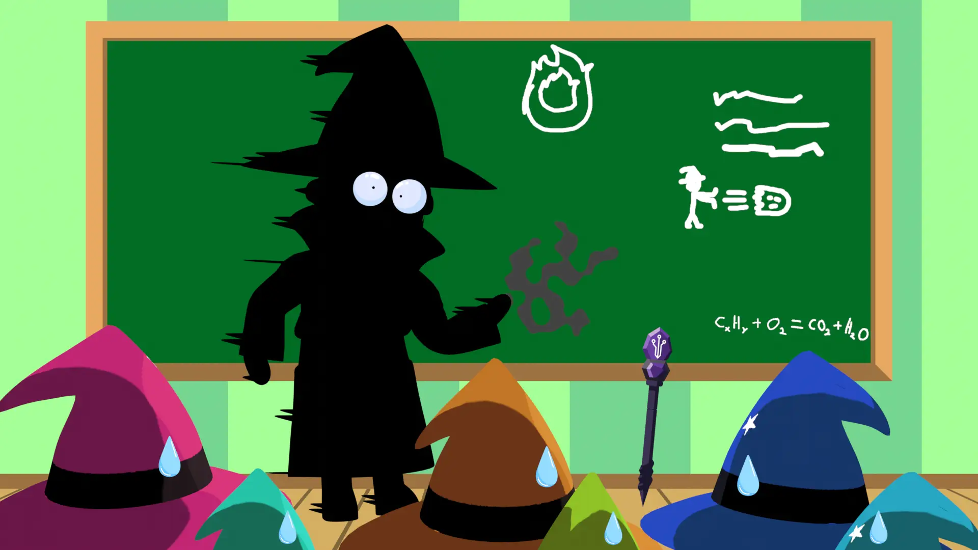 Mago dando aula em um quadro verde