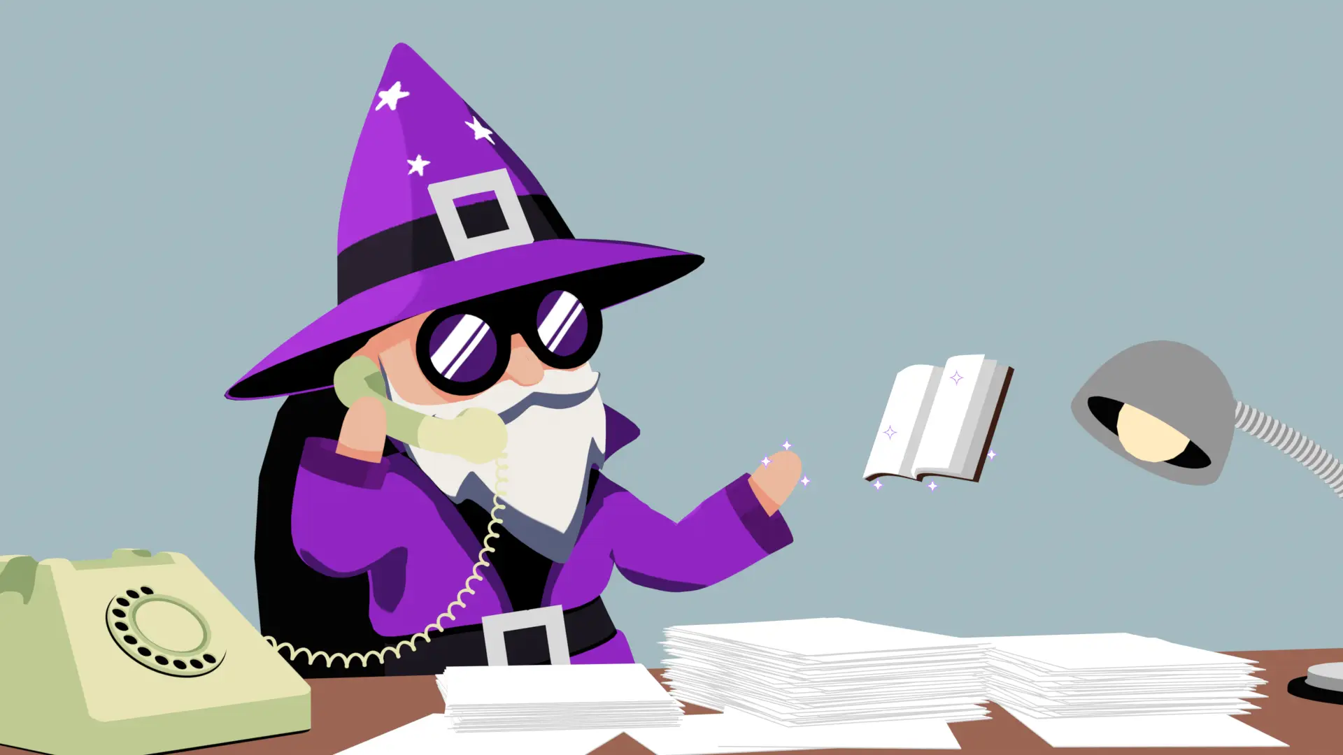 Mago trabalhando focado em uma mesa de escritório